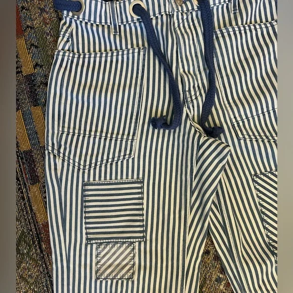 NWOT Free People Moxie Blue Railroad Stripe Pants size 28 Dark Slate - Picture 7 of 10